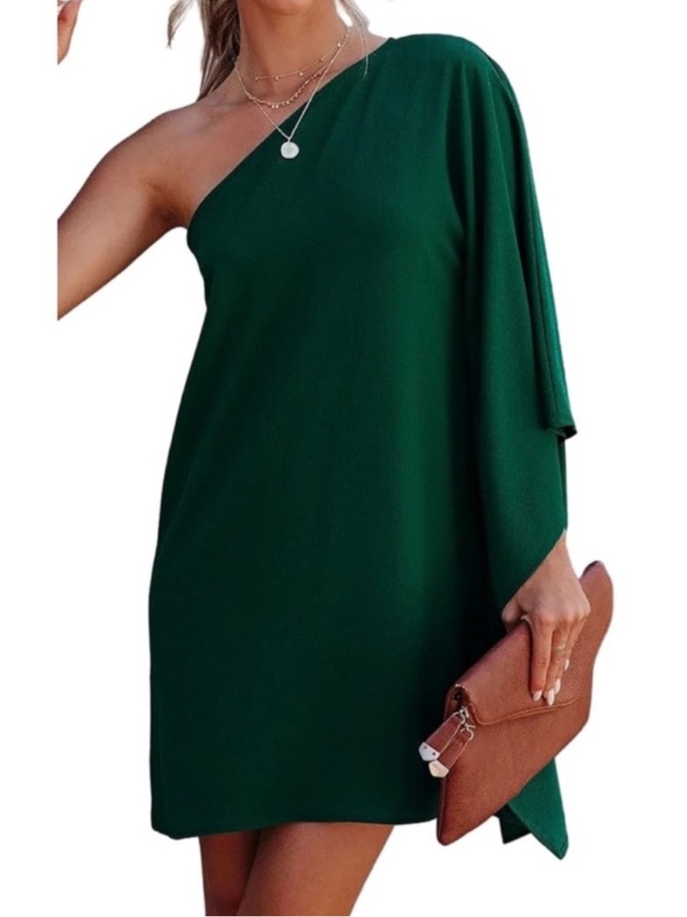 One-Shoulder Emerald Green Mini Dress LG